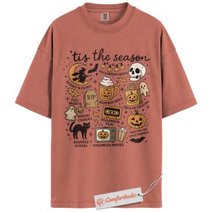 Tis the Season Shirt, Fall Favorites Graphic Tee, Pumpkin Spice & Movie Night T-Shirt, Halloween Comfort Colors Shirt