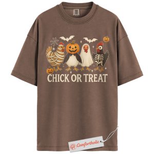 Chick or Treat Shirt, Halloween Chicken Graphic Tee, Cute Fall Farm Animal T-Shirt, Spooky Season Comfort Colors Shirt