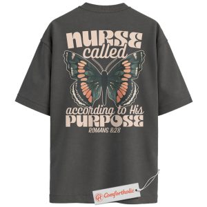 Nurse Called According to His Purpose Back Print Shirt, Romans 8:28 Bible Verse Tee, Christian Nurse T-Shirt, Faith-Based Comfort Colors Shirt