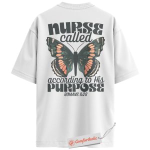 Alternative view of Nurse Called According to His Purpose Back Print Shirt, Romans 8:28 Bible Verse Tee, Christian Nurse T-Shirt, Faith-Based Comfort Colors Shirt
