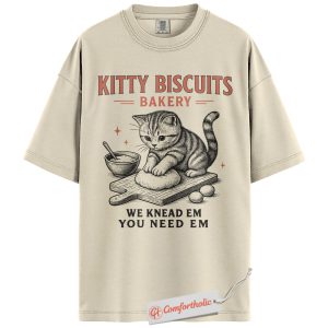 Kitty Biscuits Bakery Shirt, We Knead Em You Need Em Tee, Cute Cat Lover T-Shirt, Vintage Cat Comfort Colors Shirt