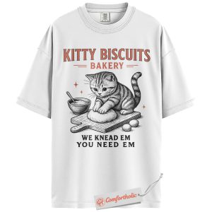Alternative view of Kitty Biscuits Bakery Shirt, We Knead Em You Need Em Tee, Cute Cat Lover T-Shirt, Vintage Cat Comfort Colors Shirt