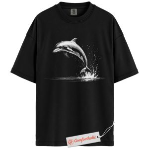 Dolphin Shirt, Jumping Dolphin Over Ocean Tee, Marine Animal T-Shirt, Minimalist Sea Life Comfort Colors Shirt
