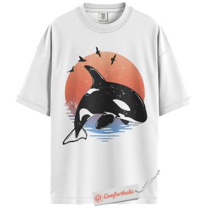 Alternative view of Orca Shirt, Vintage Killer Whale Tee, Ocean Wildlife T-Shirt, Retro Sea Animal Lover Comfort Colors Shirt