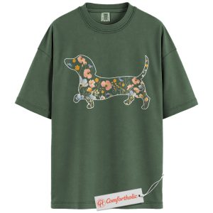 Floral Dachshund Shirt, Weiner Dog Lover Tee, Sausage Dog T-Shirt, Aesthetic Pet Comfort Colors Shirt