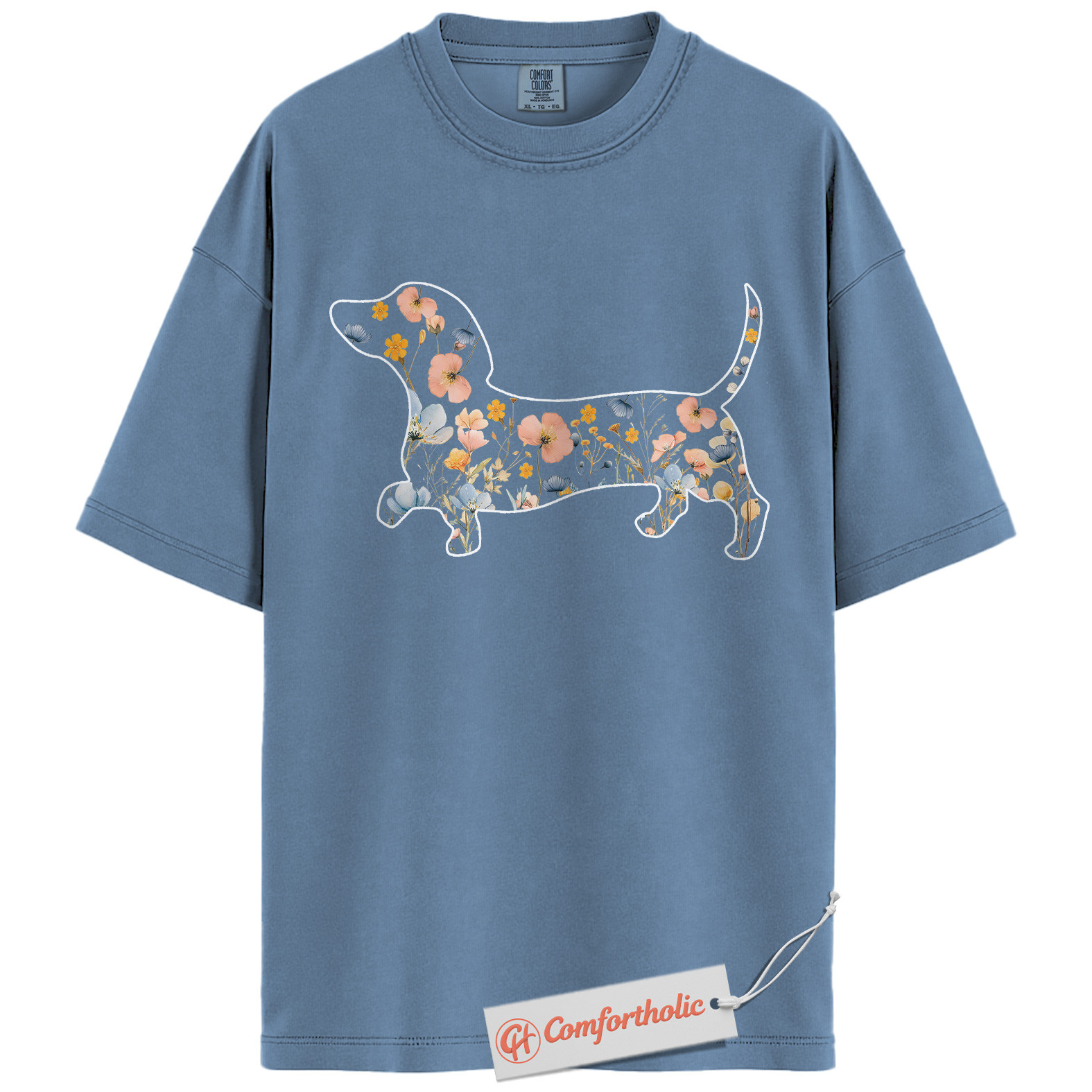 Floral Dachshund Shirt, Weiner Dog Lover Tee, Sausage Dog T-Shirt, Aesthetic Pet Comfort Colors Shirt - Image 17