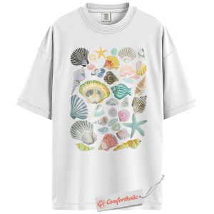 Alternative view of Seashell Shirt, Colorful Beach Shells Tee, Ocean Nature Lover T-Shirt, Coastal Aesthetic Comfort Colors Shirt