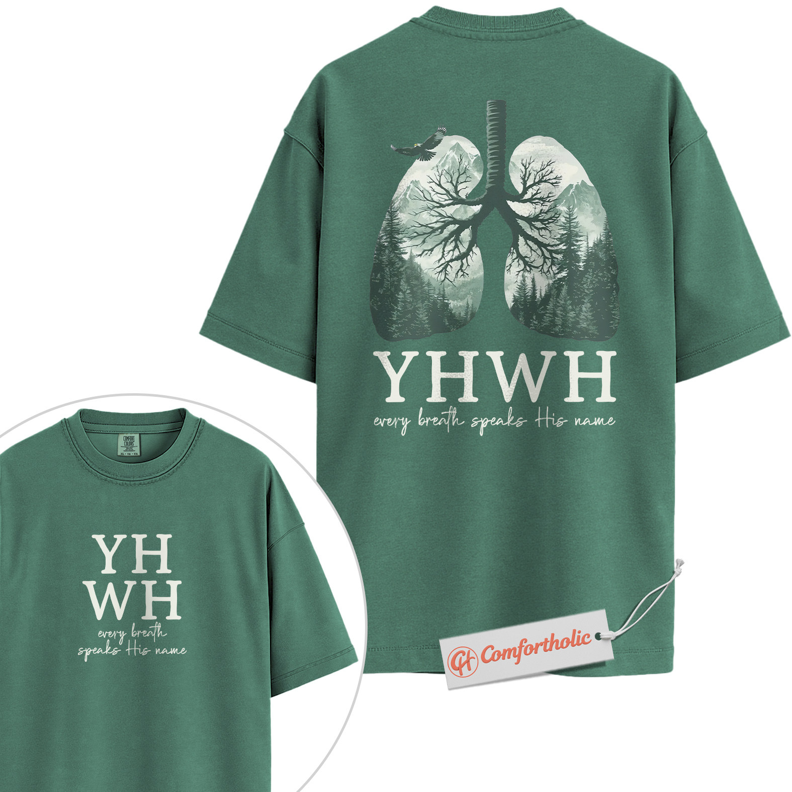 YHWH Shirt, Every Breath Speaks His Name Shirt, Christian Shirt, Lung Tree Graphic Tee, Nature Faith Bible Verse T-Shirt, Religious Comfort Colors Shirt 2-Sided - Image 10