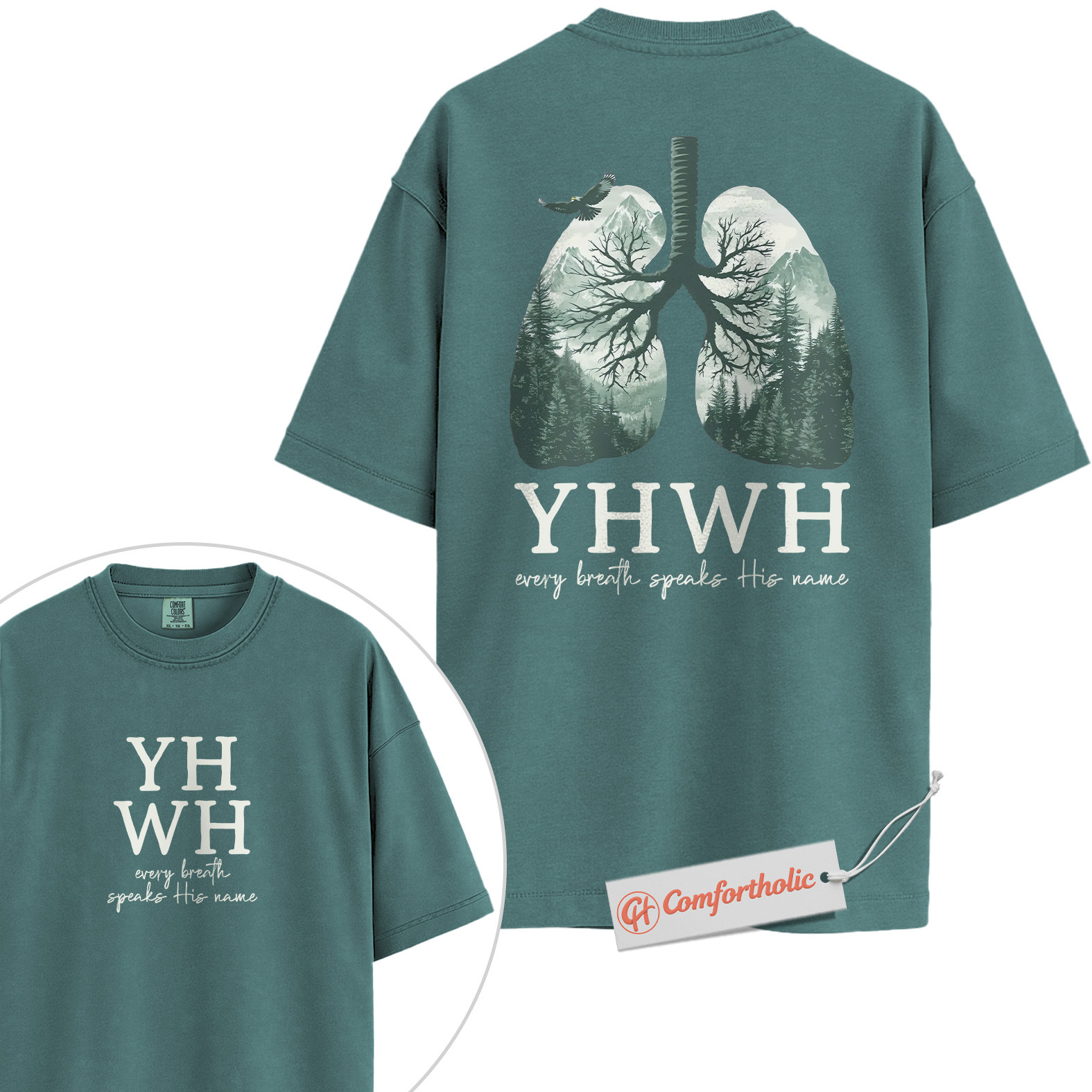 YHWH Shirt, Every Breath Speaks His Name Shirt, Christian Shirt, Lung Tree Graphic Tee, Nature Faith Bible Verse T-Shirt, Religious Comfort Colors Shirt 2-Sided - Image 11