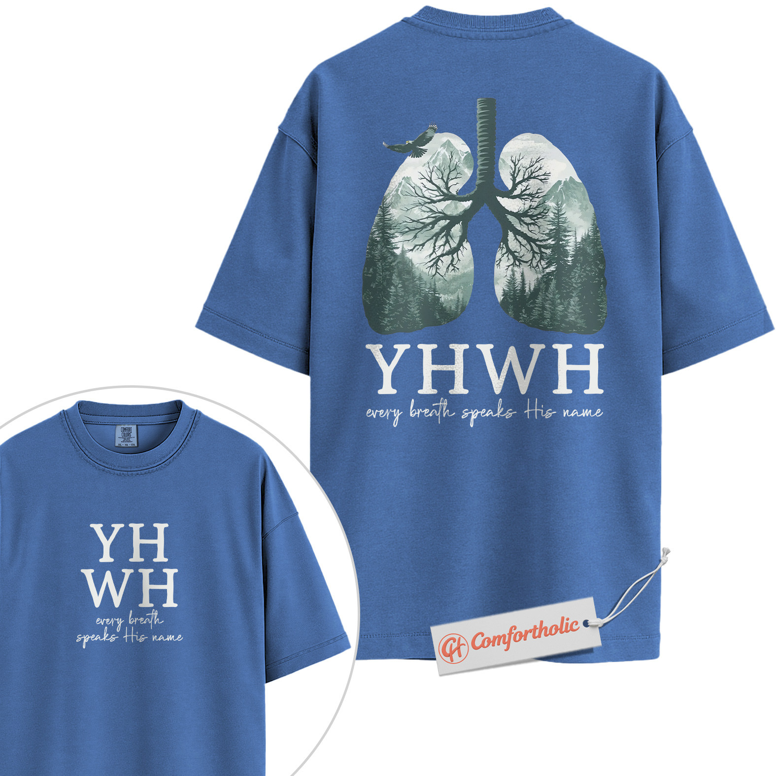 YHWH Shirt, Every Breath Speaks His Name Shirt, Christian Shirt, Lung Tree Graphic Tee, Nature Faith Bible Verse T-Shirt, Religious Comfort Colors Shirt 2-Sided - Image 12
