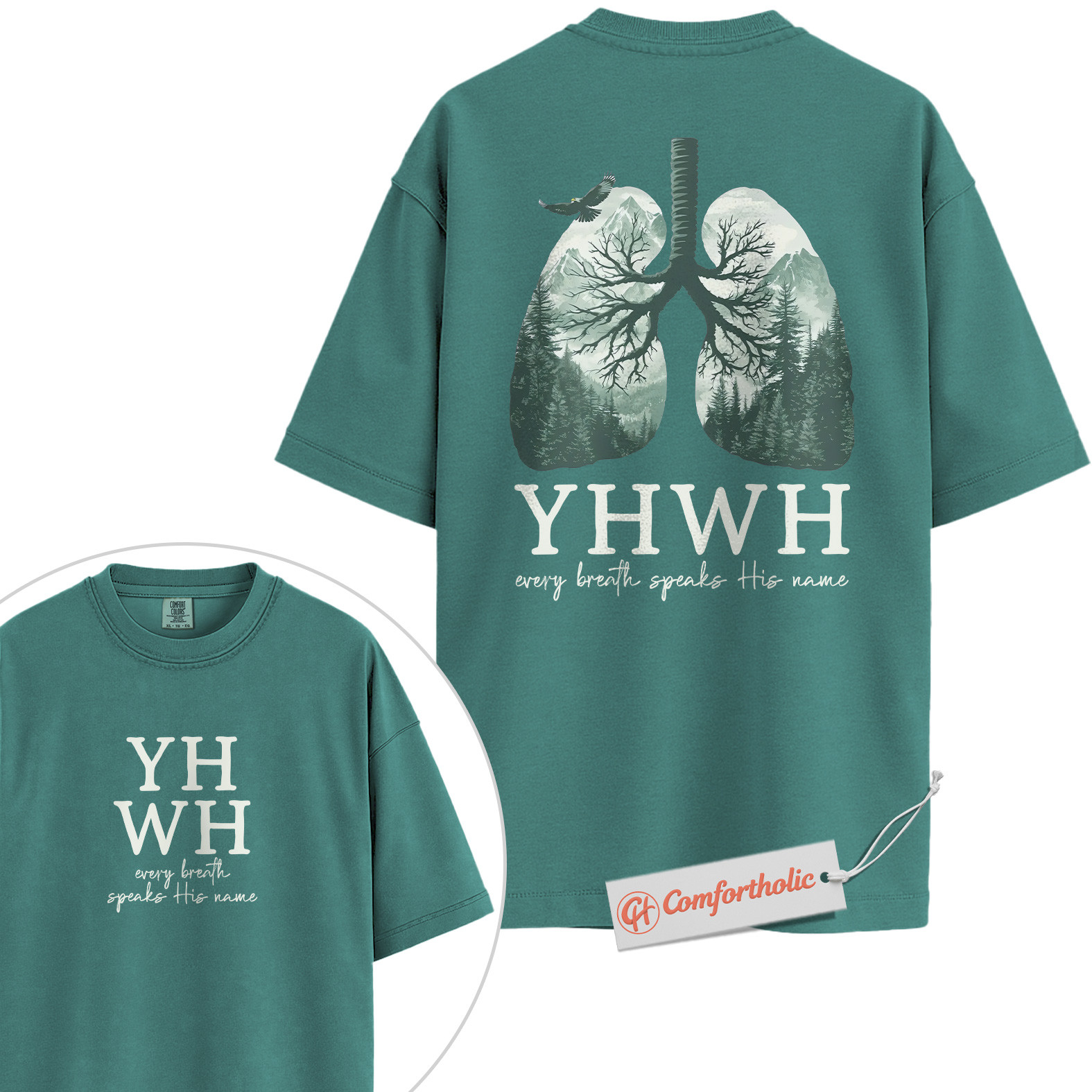 YHWH Shirt, Every Breath Speaks His Name Shirt, Christian Shirt, Lung Tree Graphic Tee, Nature Faith Bible Verse T-Shirt, Religious Comfort Colors Shirt 2-Sided - Image 13