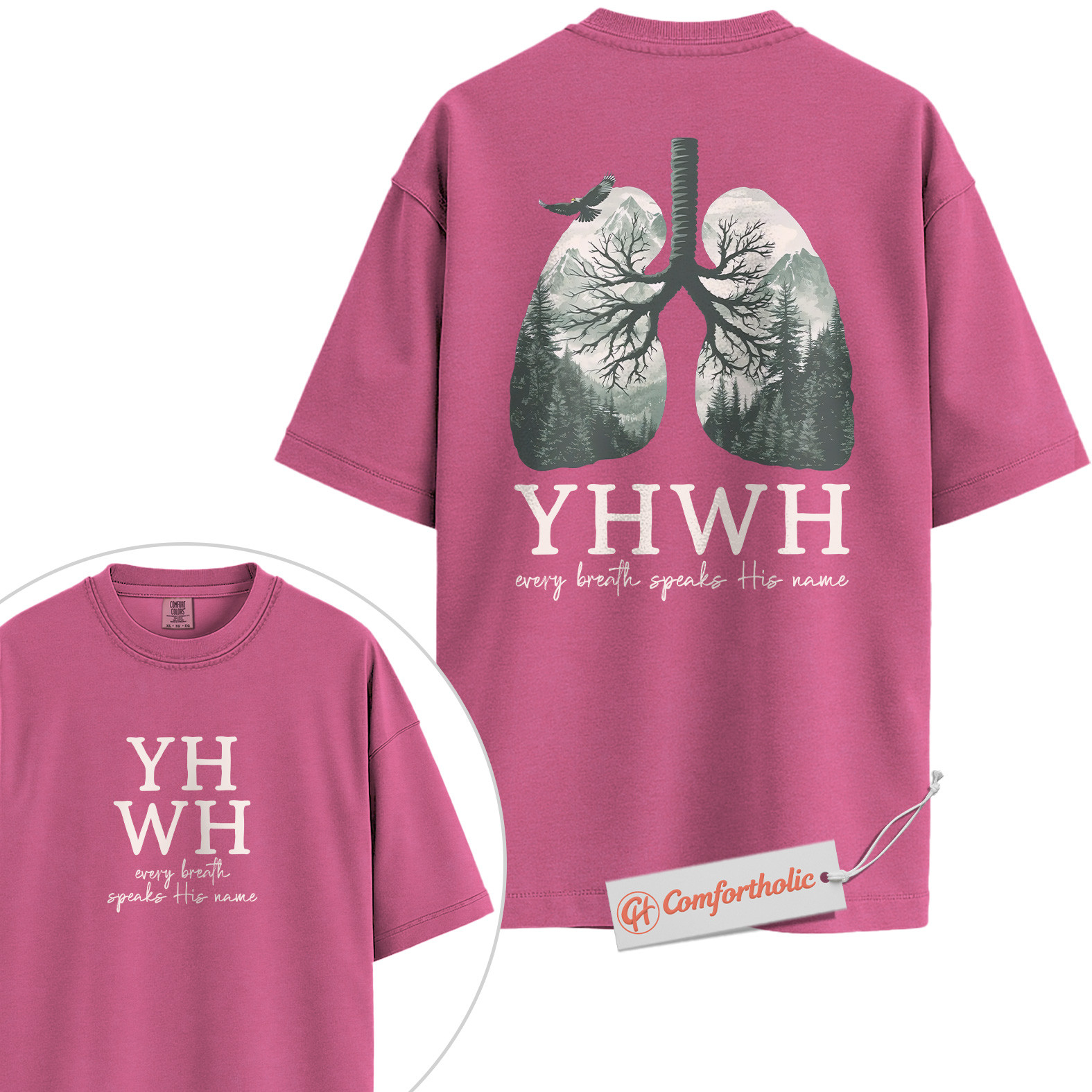 YHWH Shirt, Every Breath Speaks His Name Shirt, Christian Shirt, Lung Tree Graphic Tee, Nature Faith Bible Verse T-Shirt, Religious Comfort Colors Shirt 2-Sided - Image 16
