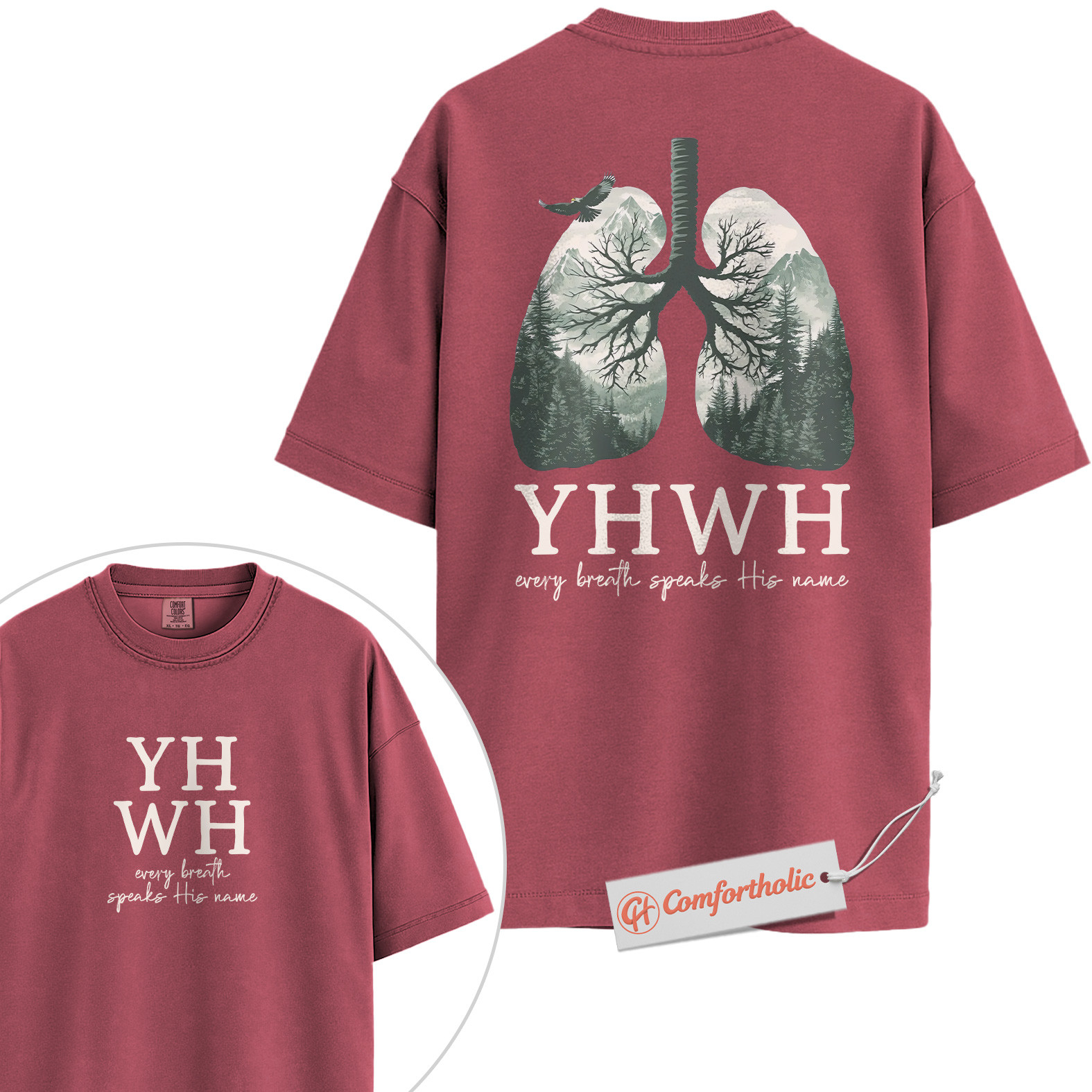 YHWH Shirt, Every Breath Speaks His Name Shirt, Christian Shirt, Lung Tree Graphic Tee, Nature Faith Bible Verse T-Shirt, Religious Comfort Colors Shirt 2-Sided - Image 18