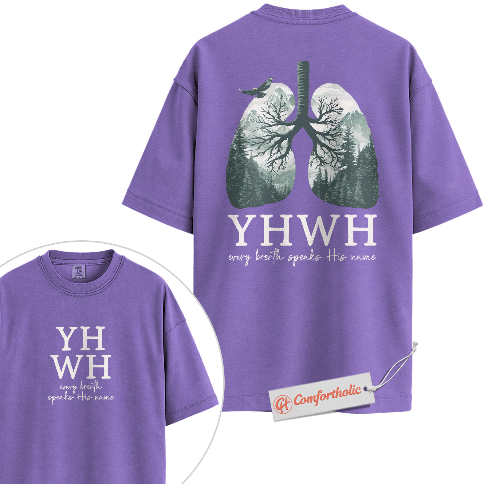 YHWH Shirt, Every Breath Speaks His Name Shirt, Christian Shirt, Lung Tree Graphic Tee, Nature Faith Bible Verse T-Shirt, Religious Comfort Colors Shirt 2-Sided - Image 20