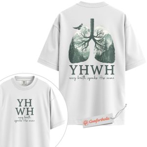 Alternative view of YHWH Shirt, Every Breath Speaks His Name Shirt, Christian Shirt, Lung Tree Graphic Tee, Nature Faith Bible Verse T-Shirt, Religious Comfort Colors Shirt 2-Sided