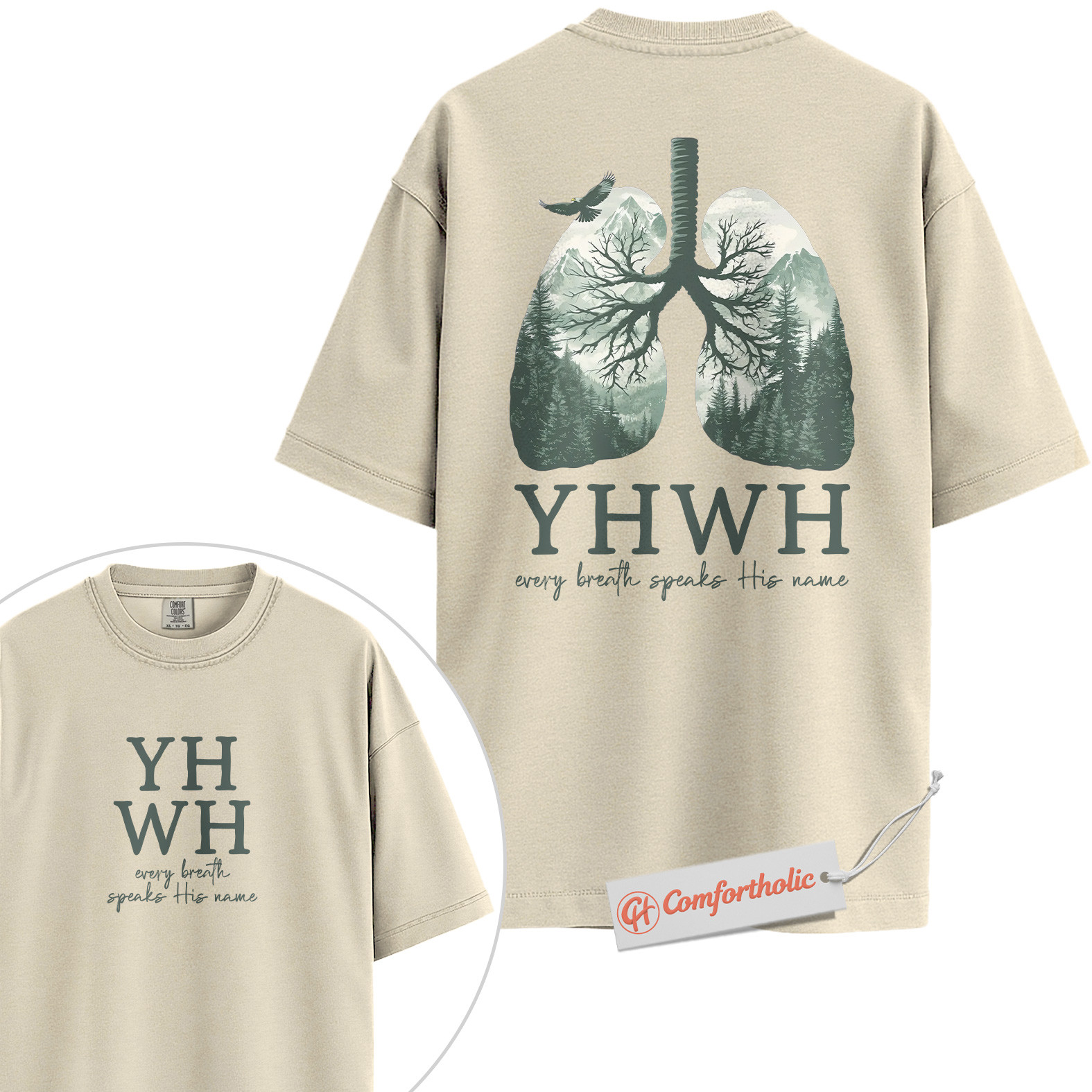 YHWH Shirt, Every Breath Speaks His Name Shirt, Christian Shirt, Lung Tree Graphic Tee, Nature Faith Bible Verse T-Shirt, Religious Comfort Colors Shirt 2-Sided