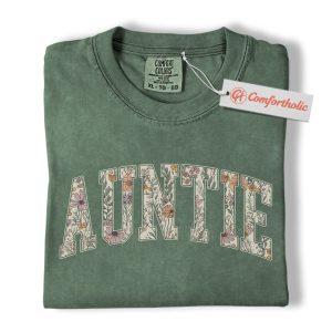 Floral Varsity Auntie Shirt, Botanical Letter Aunt Graphic Shirt, Retro Family Comfort Colors Shirt