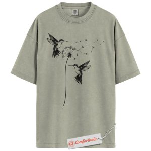Hummingbird Dandelion Shirt, Nature Bird Graphic Shirt, Botanical Flower Shirt, Minimalist Wildlife Art Shirt, Nature Lover Comfort Colors Shirt