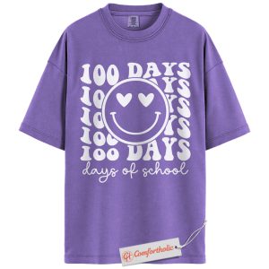 100 Days of School Shirt, Happy Smiley Face Teacher Shirt, 100th Day Celebration Shirt, Cute Classroom Comfort Colors Shirt