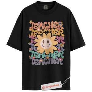 Groovy Teacher Shirt, Flower Smile Face Shirt, Back to School Shirt, Educator Comfort Colors Shirt