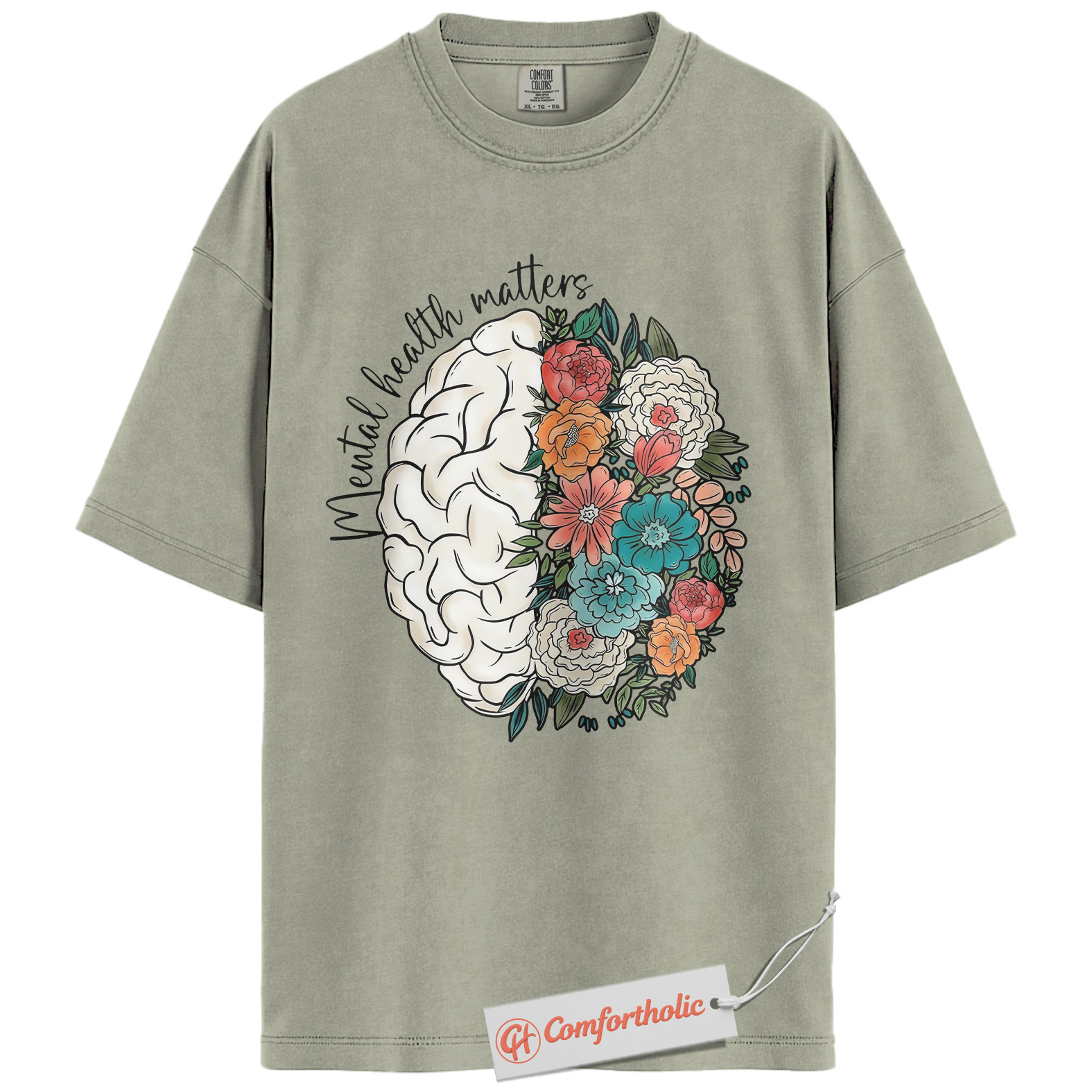 Mental Health Matters Shirt, Floral Brain Awareness Tee, Psychology Positive Message T-Shirt, Therapist Comfort Colors Shirt - Image 7
