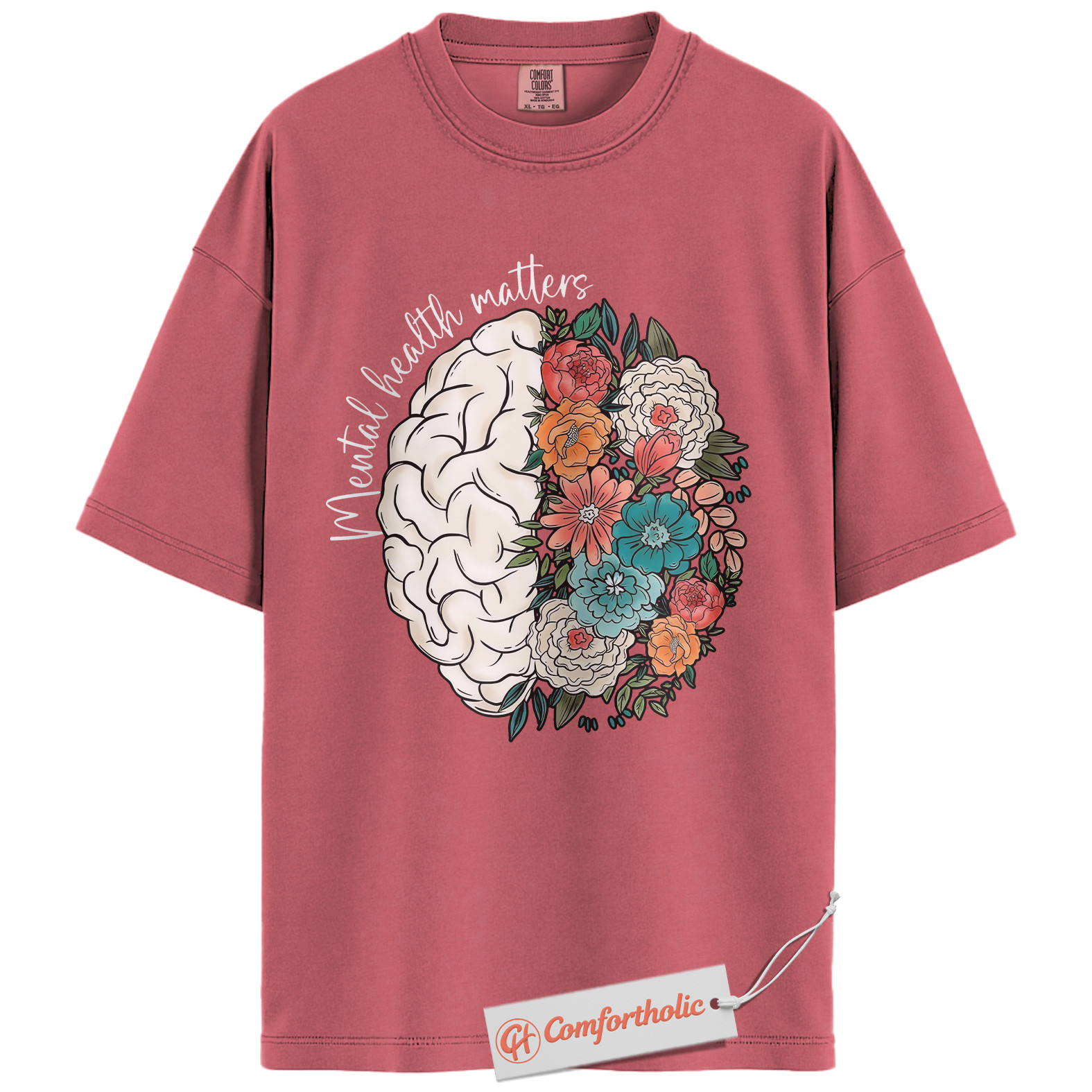 Mental Health Matters Shirt, Floral Brain Awareness Tee, Psychology Positive Message T-Shirt, Therapist Comfort Colors Shirt - Image 9