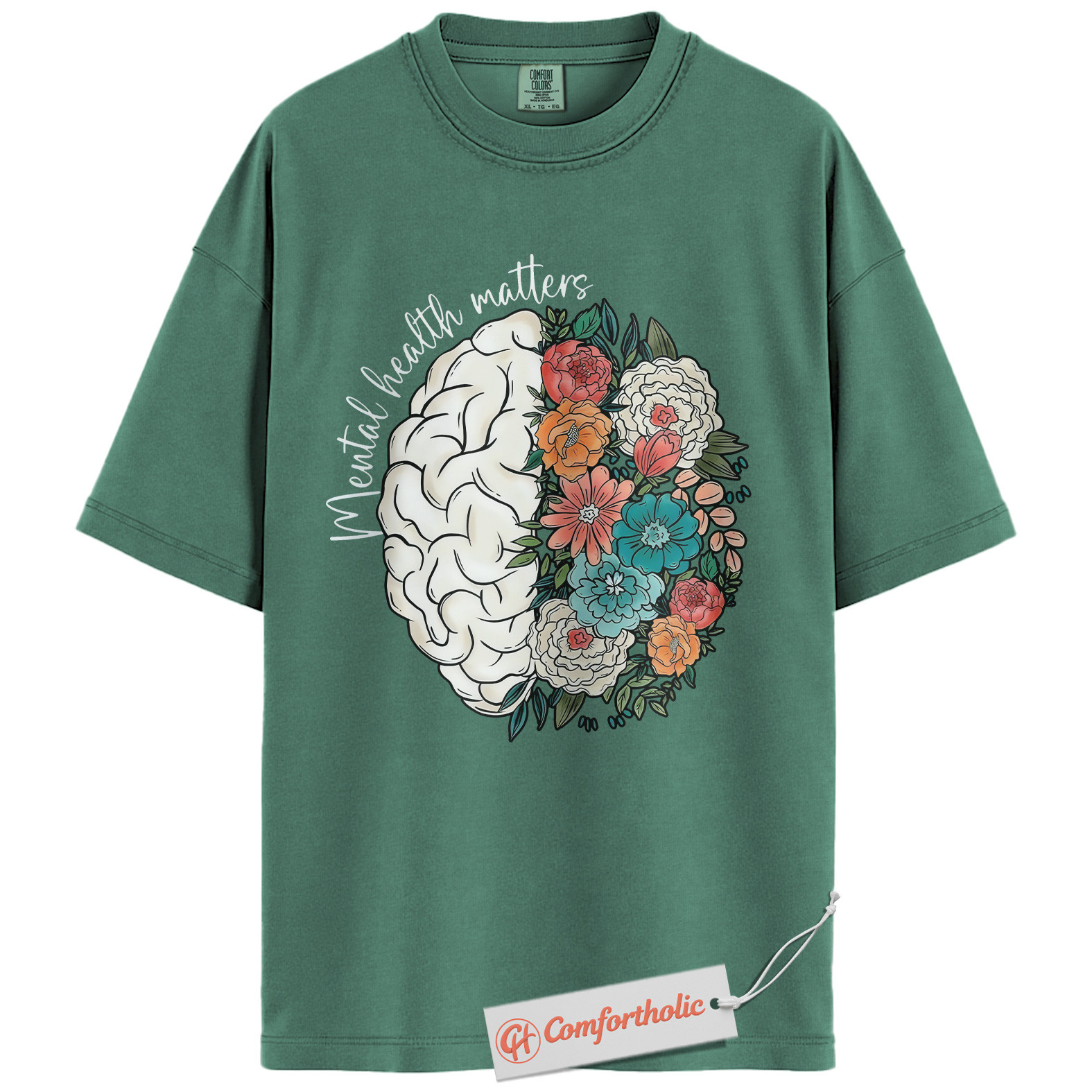 Mental Health Matters Shirt, Floral Brain Awareness Tee, Psychology Positive Message T-Shirt, Therapist Comfort Colors Shirt - Image 10