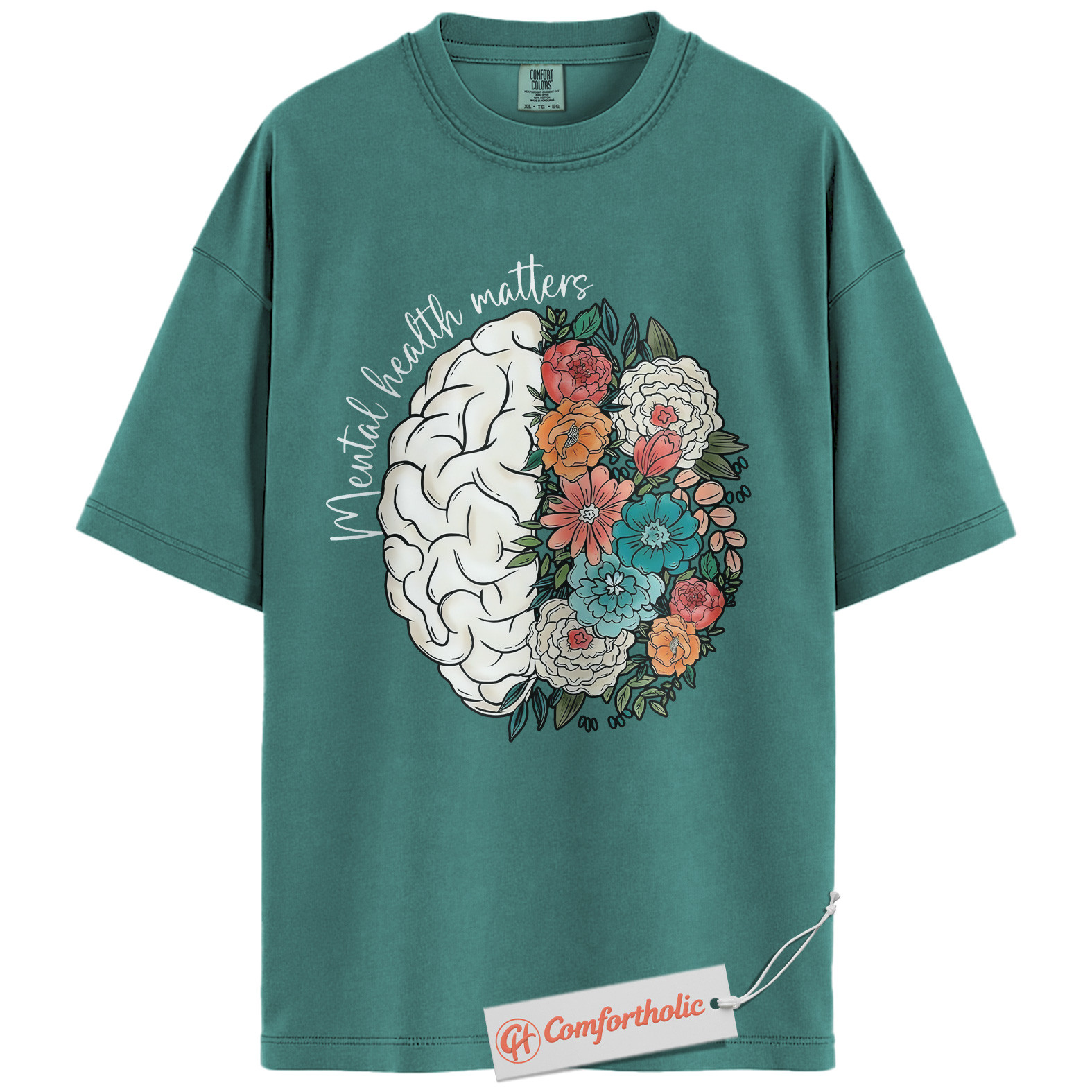 Mental Health Matters Shirt, Floral Brain Awareness Tee, Psychology Positive Message T-Shirt, Therapist Comfort Colors Shirt - Image 13
