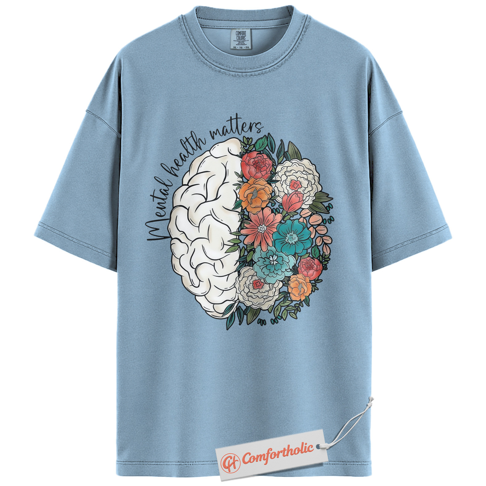 Mental Health Matters Shirt, Floral Brain Awareness Tee, Psychology Positive Message T-Shirt, Therapist Comfort Colors Shirt - Image 14