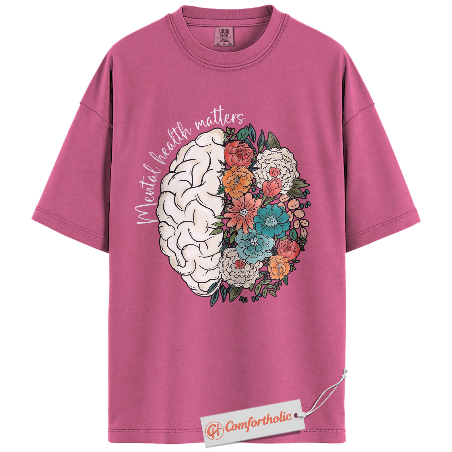 Mental Health Matters Shirt, Floral Brain Awareness Tee, Psychology Positive Message T-Shirt, Therapist Comfort Colors Shirt - Image 16