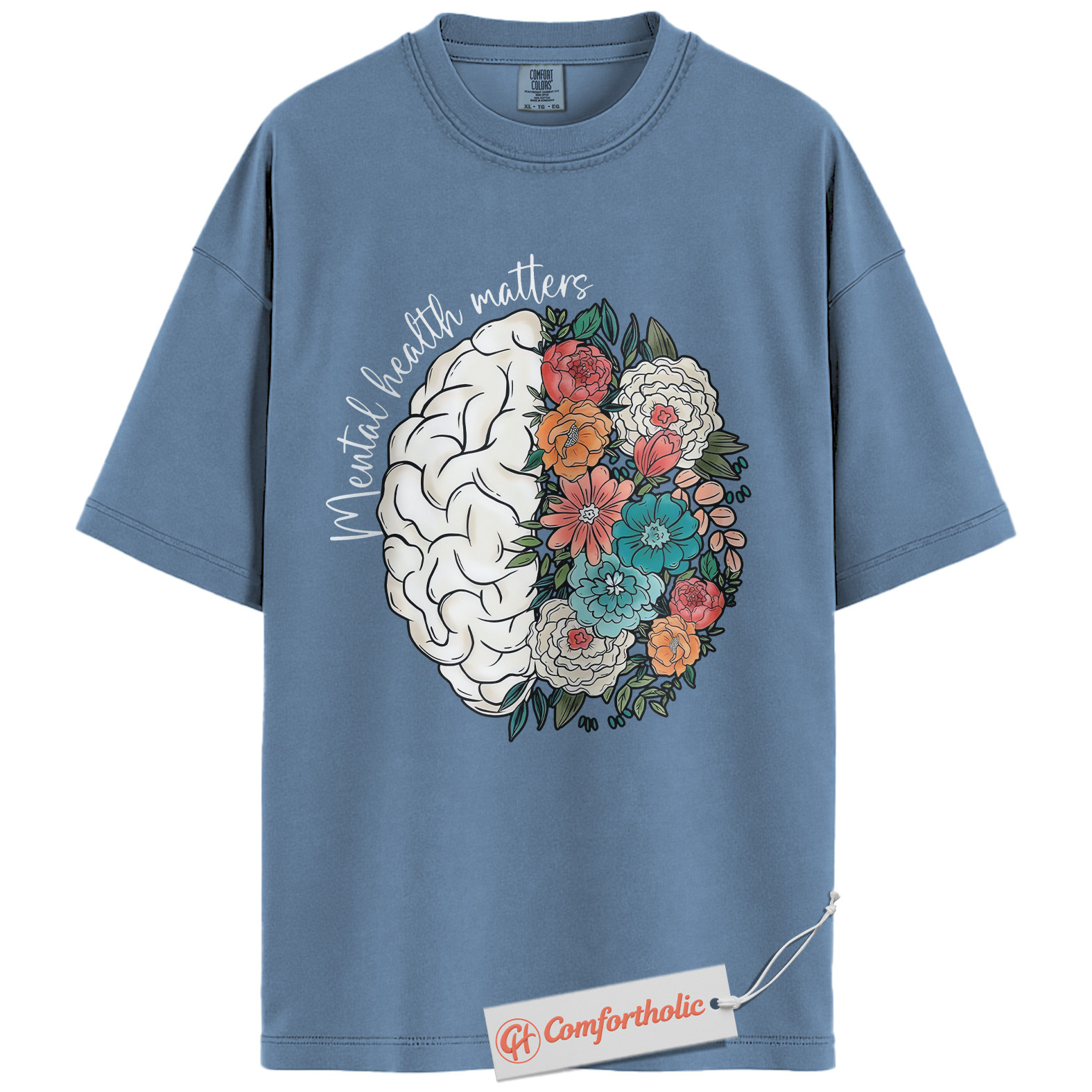 Mental Health Matters Shirt, Floral Brain Awareness Tee, Psychology Positive Message T-Shirt, Therapist Comfort Colors Shirt - Image 17