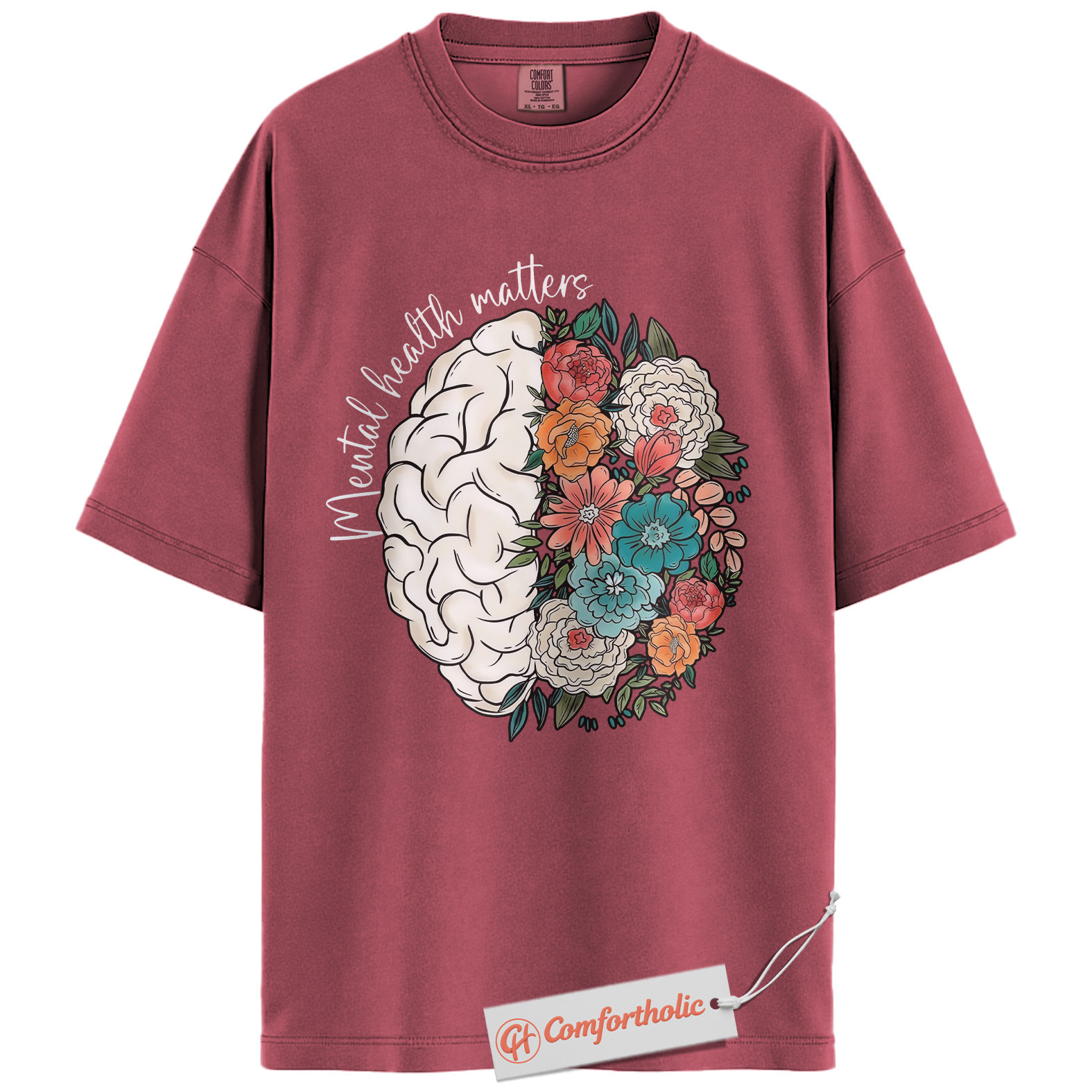 Mental Health Matters Shirt, Floral Brain Awareness Tee, Psychology Positive Message T-Shirt, Therapist Comfort Colors Shirt - Image 18