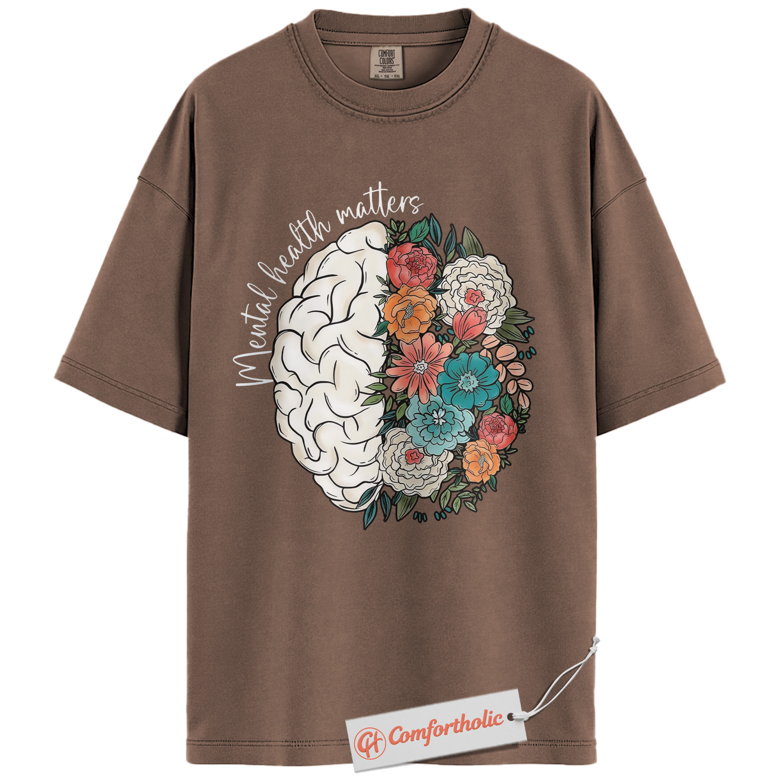 Mental Health Matters Shirt, Floral Brain Awareness Tee, Psychology Positive Message T-Shirt, Therapist Comfort Colors Shirt - Image 19