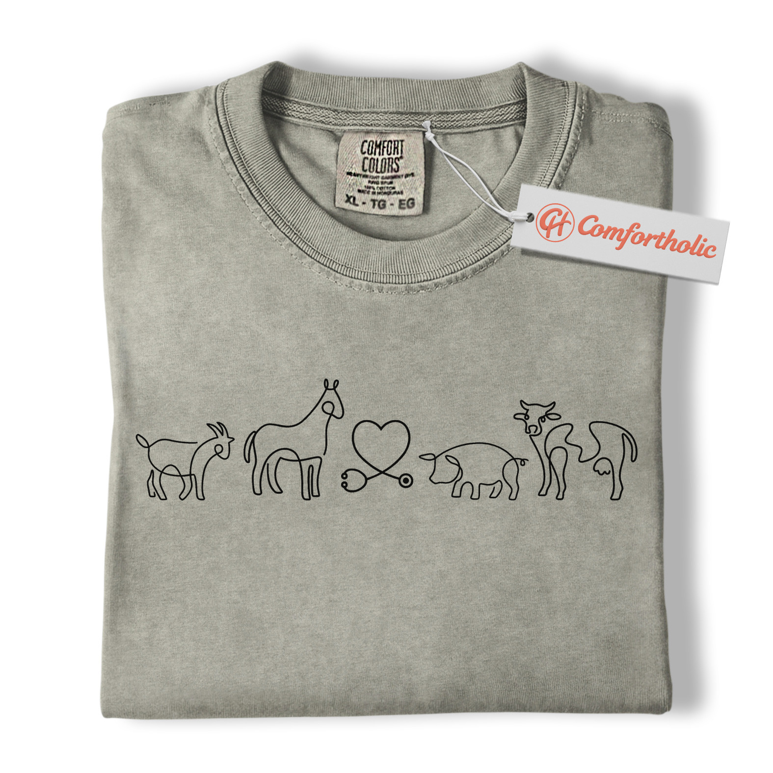 Vet Tech Shirt, Country Veterinarian Tee, Farm Animal Line Art T-Shirt, Veterinary Comfort Colors Shirt