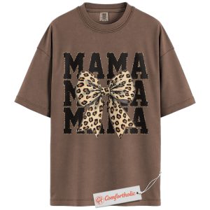 Mama Shirt, Leopard Print Bow Shirt, Mom Shirt, Vintage Comfort Colors Shirt