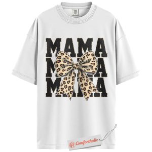 Alternative view of Mama Shirt, Leopard Print Bow Shirt, Mom Shirt, Vintage Comfort Colors Shirt