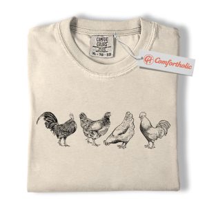 Vintage Chicken Shirt, Farm Animal Shirt, Rustic Rooster & Hen Shirt, Chicken Lover Comfort Colors Shirt