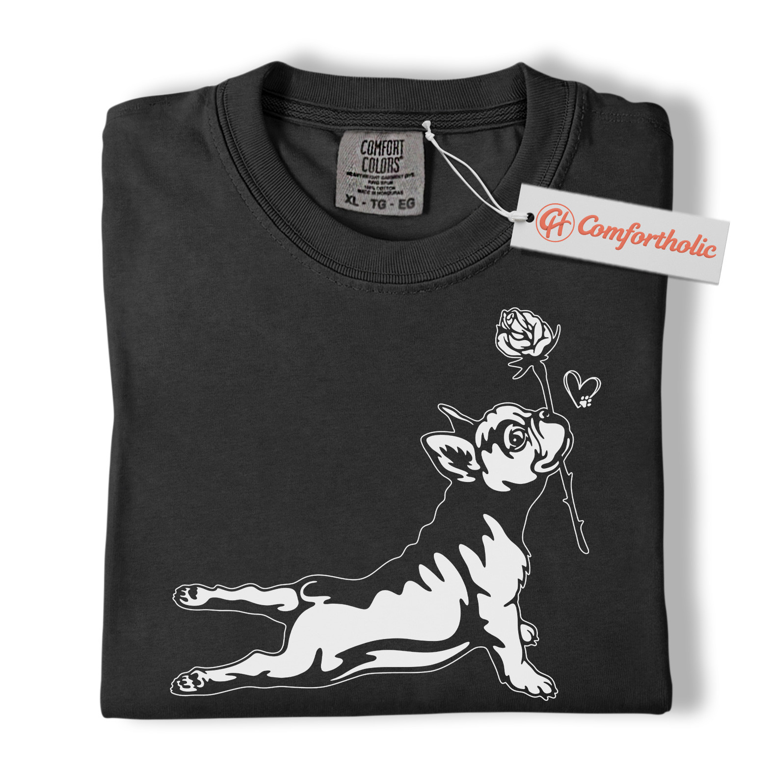 French Bulldog Shirt, Cute Dog Holding Rose Tee, Romantic Puppy T-Shirt, Frenchie Dog Comfort Colors Shirt - Image 6