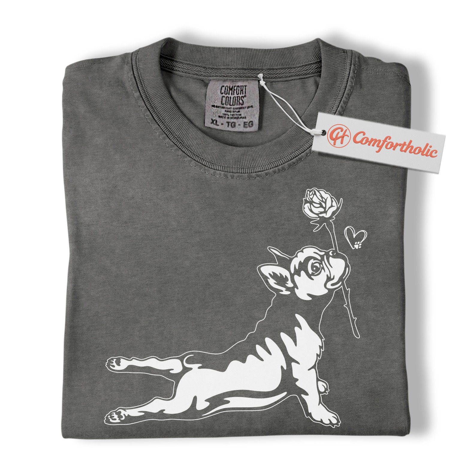 French Bulldog Shirt, Cute Dog Holding Rose Tee, Romantic Puppy T-Shirt, Frenchie Dog Comfort Colors Shirt - Image 7