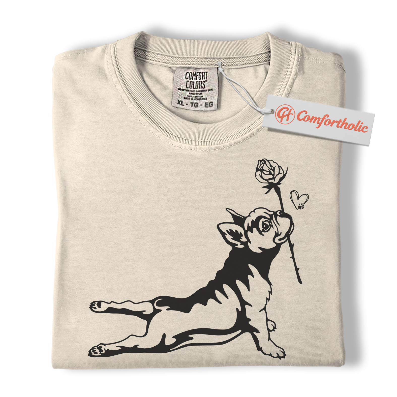 French Bulldog Shirt, Cute Dog Holding Rose Tee, Romantic Puppy T-Shirt, Frenchie Dog Comfort Colors Shirt - Image 3