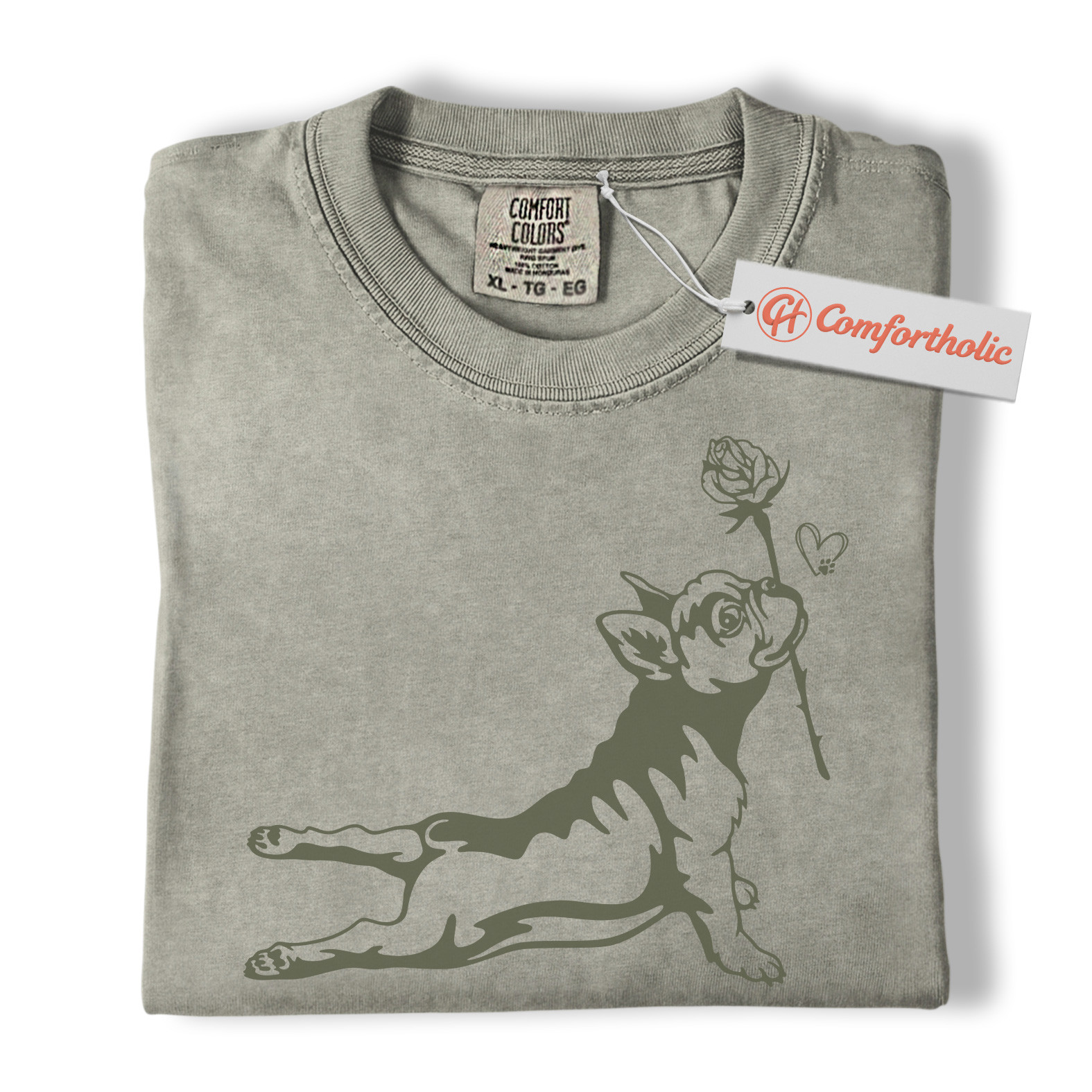 French Bulldog Shirt, Cute Dog Holding Rose Tee, Romantic Puppy T-Shirt, Frenchie Dog Comfort Colors Shirt - Image 8