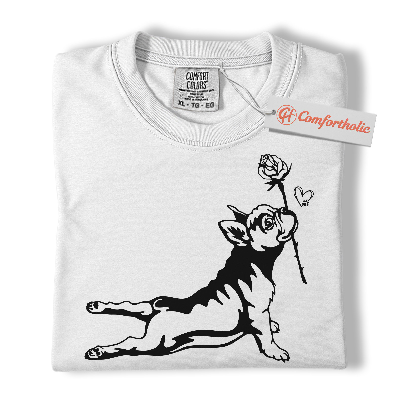 French Bulldog Shirt, Cute Dog Holding Rose Tee, Romantic Puppy T-Shirt, Frenchie Dog Comfort Colors Shirt - Image 5