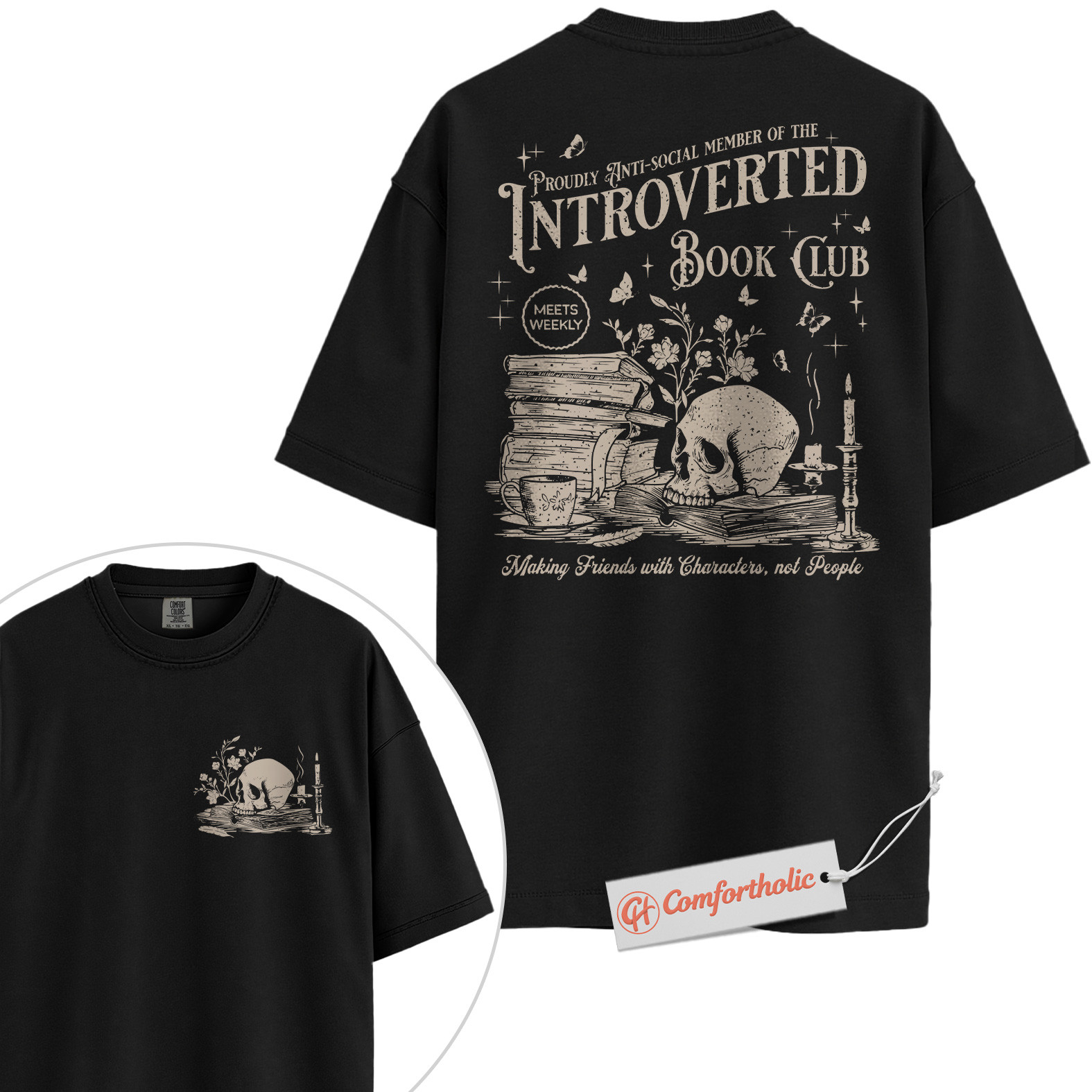 Introverted Book Club Shirt, Anti-Social Reader Shirt, Dark Academia Shirt, Bookworm Comfort Colors Shirt 2-Sided - Image 3