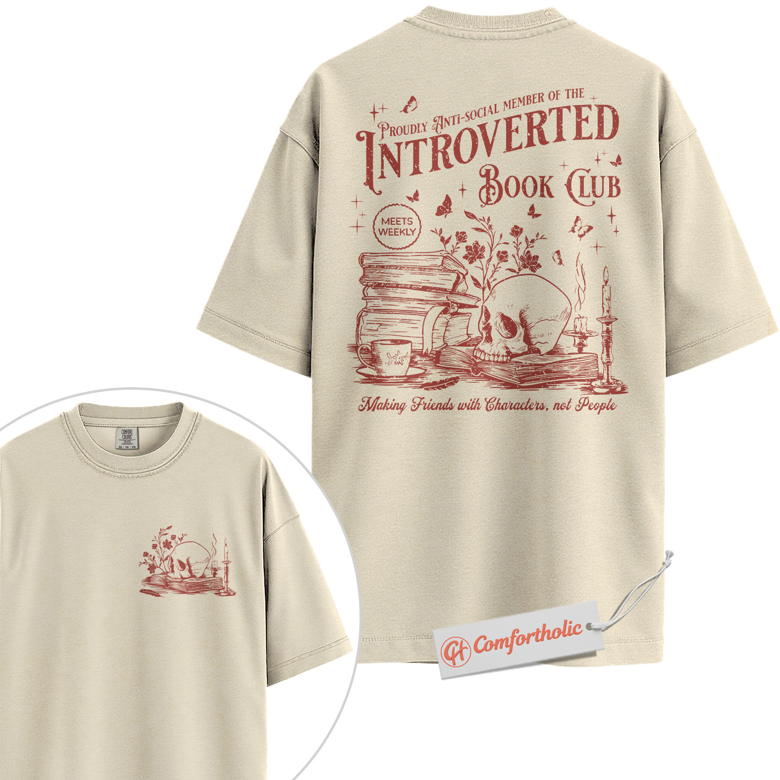 Introverted Book Club Shirt, Anti-Social Reader Shirt, Dark Academia Shirt, Bookworm Comfort Colors Shirt 2-Sided