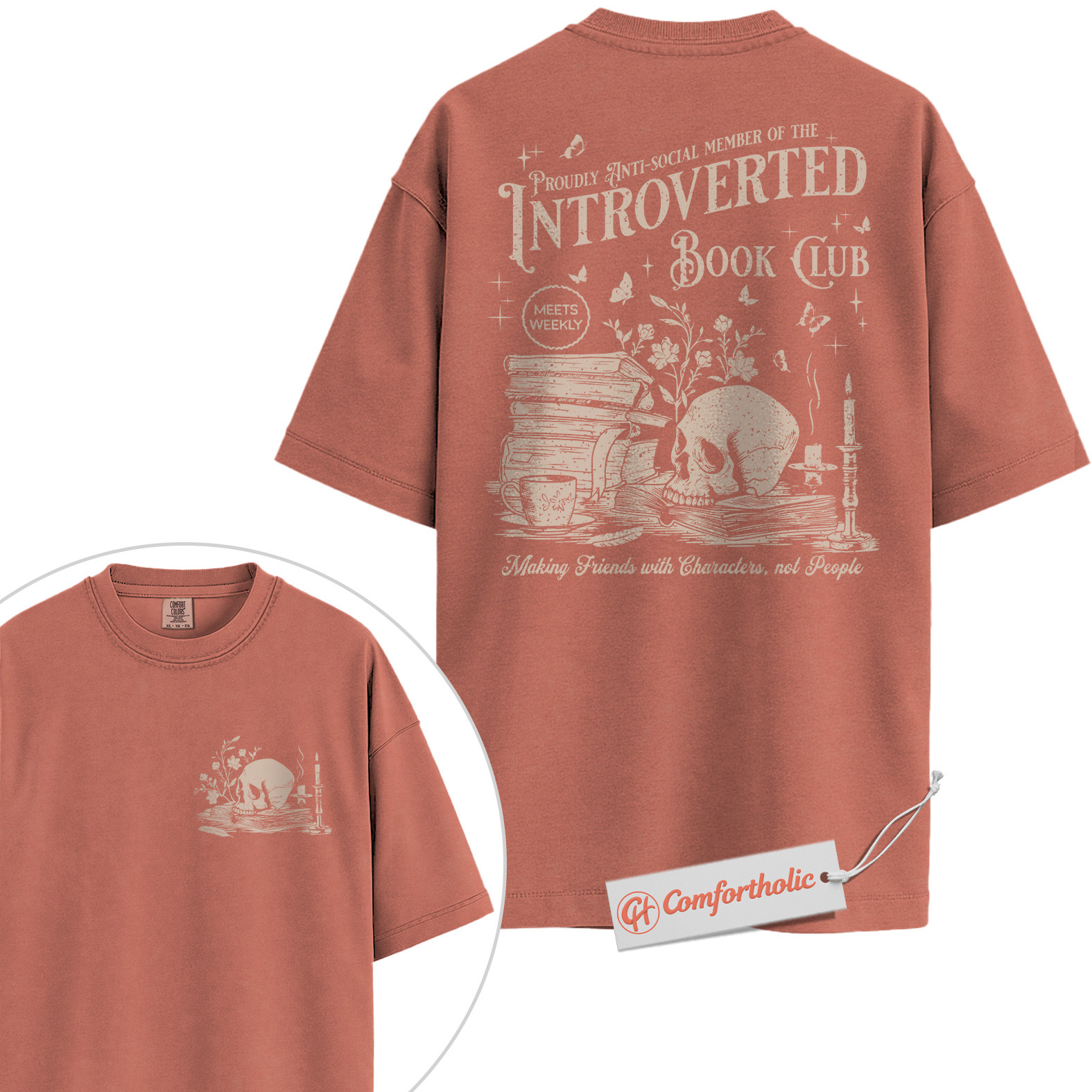Introverted Book Club Shirt, Anti-Social Reader Shirt, Dark Academia Shirt, Bookworm Comfort Colors Shirt 2-Sided - Image 9