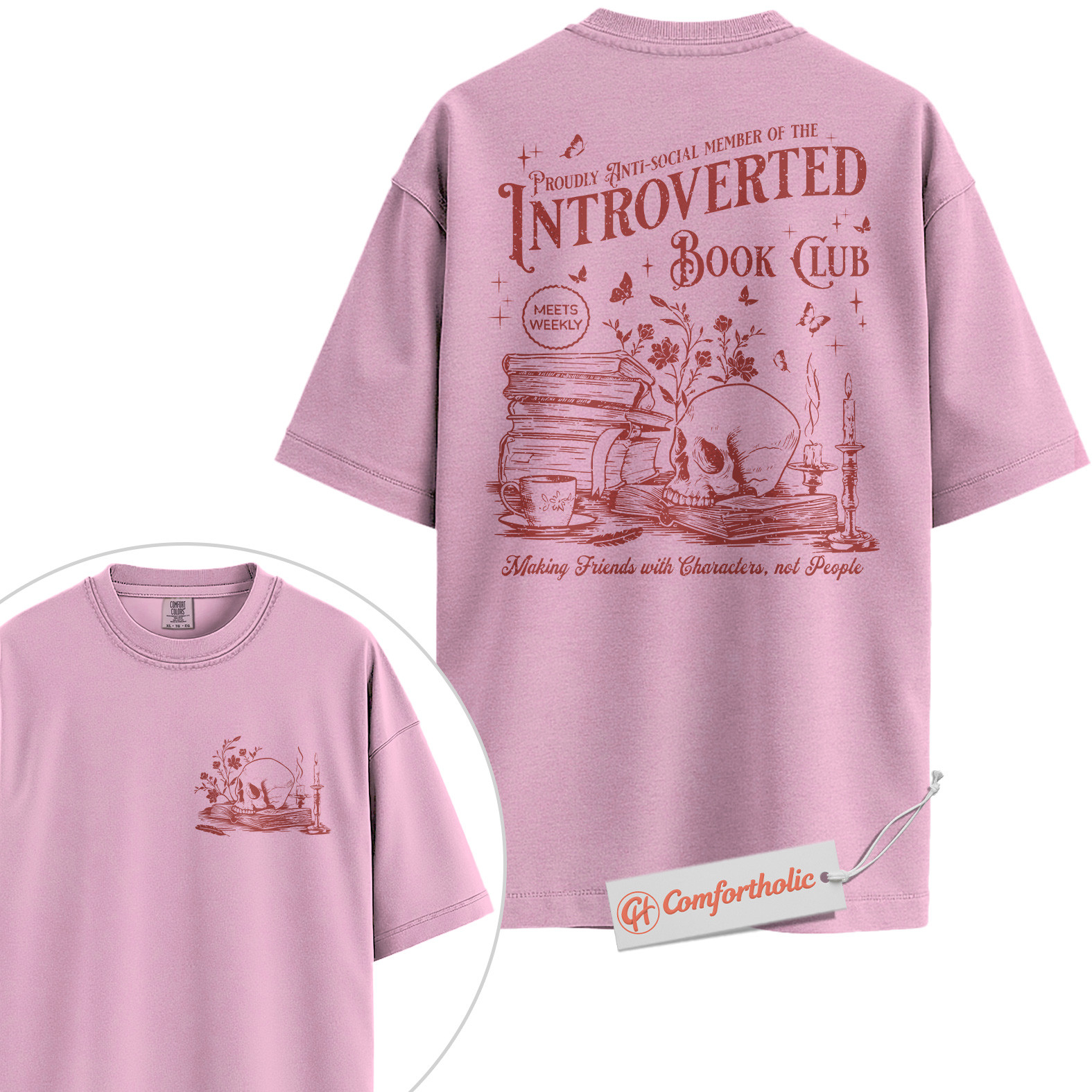 Introverted Book Club Shirt, Anti-Social Reader Shirt, Dark Academia Shirt, Bookworm Comfort Colors Shirt 2-Sided - Image 7