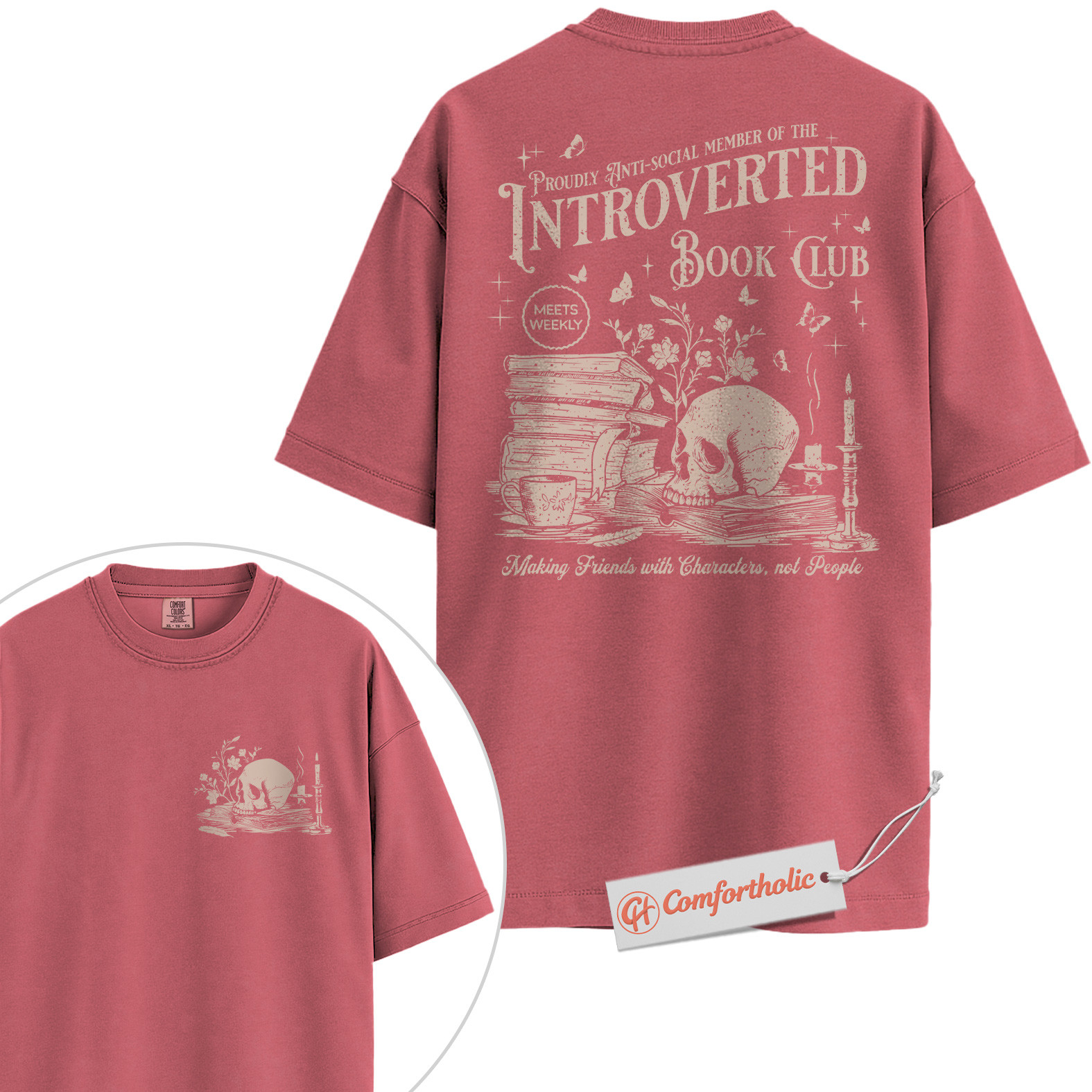 Introverted Book Club Shirt, Anti-Social Reader Shirt, Dark Academia Shirt, Bookworm Comfort Colors Shirt 2-Sided - Image 11