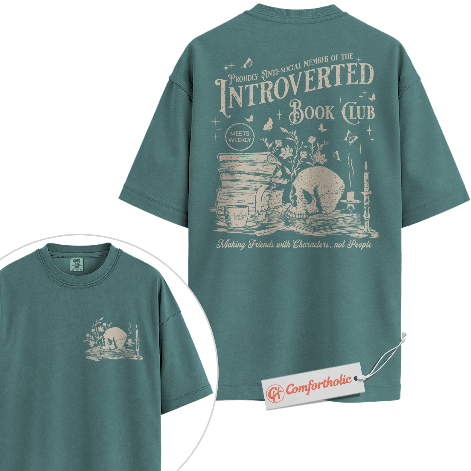 Introverted Book Club Shirt, Anti-Social Reader Shirt, Dark Academia Shirt, Bookworm Comfort Colors Shirt 2-Sided - Image 13