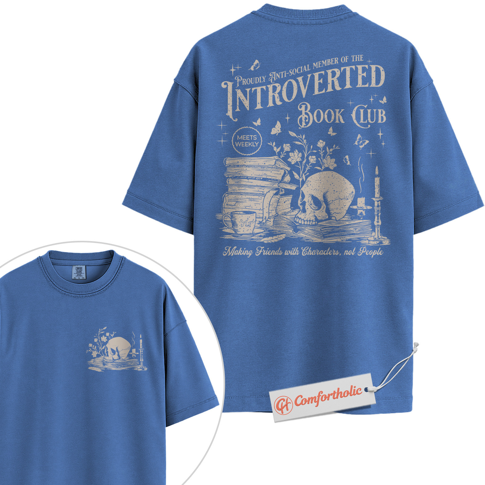 Introverted Book Club Shirt, Anti-Social Reader Shirt, Dark Academia Shirt, Bookworm Comfort Colors Shirt 2-Sided - Image 14