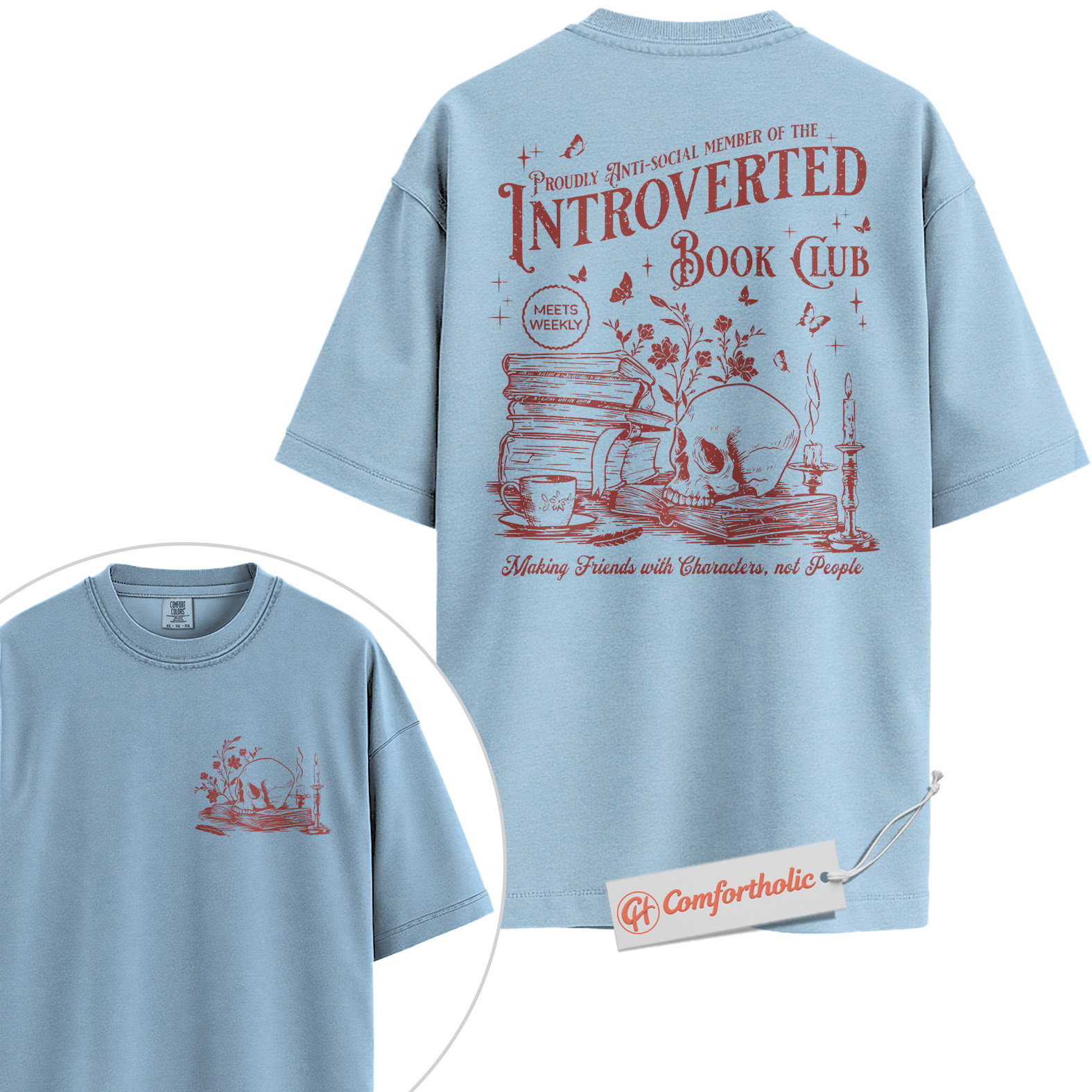 Introverted Book Club Shirt, Anti-Social Reader Shirt, Dark Academia Shirt, Bookworm Comfort Colors Shirt 2-Sided - Image 16